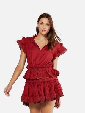MISA Los Angeles Women's Red Ruffle Tiered Mini Dress